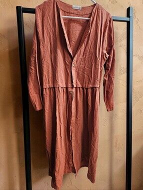 Best Tailor Terracotta Long Button-Front Layered Jacket Dress